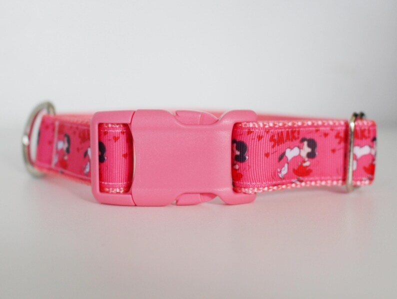 Lucy Smak Dog Collar – Pink & Red Love Dog Collar – Adjustable Ribbon Dog Collar – 5/8”, 1”, or 1.5” Wide Rosa
