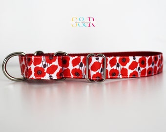 Red Poppy Dog Collar, Pretty Red Floral Martingale Dog Collar, Spring Floral Martingale Collar, Dog Mom Gift, Wide Dog Collar