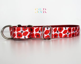 Red Poppy Floral Martingale Dog Collar: Spring Style, Dog Mom Gift