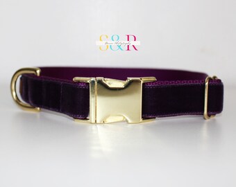 Purple Velvet Dog Collar - Velvet Dog Collar - Special Occasion Dog Collar - Adjustable 1" Wide Dog Collar and Optional leash Set