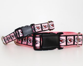 Kansas City Chiefs Dog Collar, KC Chiefs, Pink Chiefs Dog Collar, Girl Dog Collar, XXS - XL, Adjustable 5/8&quot; or 1&quot; Wide Dog Collar