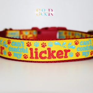 Can&#39;t Control My Licker Dog Collar, Funny Dog Collar, Dog Kisses Collar, Glitter Dog Collar, Adjustable 1&quot; Wide Dog Collar