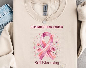 Stronger Than Cancer PNG, Breast Cancer Survivor Gift, Pink Ribbon PNG, Still Blooming Cancer Awareness Design