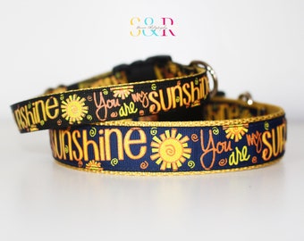 You Are My Sunshine Dog Collar - XXS - XL sizes - Adjustable 5/8" or 1" Wide Dog Collar