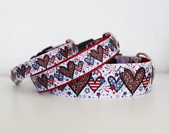 Patriotic Dog Collar, Red White Blue Dog Collar, Leopard Heart Dog Collar, Coquette Bow Dog Collar, Floral Summer Dog Collar