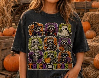 Halloween Raccoon PNG, Trick or Trash PNG, Cute Trash Panda Halloween Design, Retro Spooky Sublimation Shirt Graphic