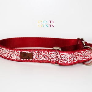 Red Brocade Martingale Collar, Special Occasion Dog Collar, Adjustable 1&quot; Martingale Collar and Optional Matching Leash