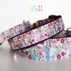 Floral Dog Collar, Pink Dog Collar, Girl Dog Collar, 5/8", 1" or 1 1/2" Wide Dog Collar