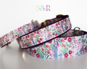 Wildflowers Dog Collar, Cottage Garden Flowers Dog Collar, Spring Dog Collar, Girl Dog Collar, 5/8", 1" or 1 1/2" Wide Dog Collar