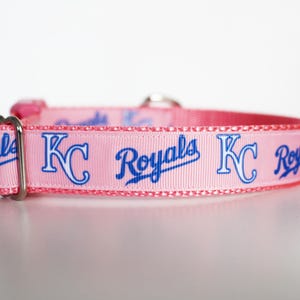 May include: Pink dog collar with a blue and white "KC Royals" design.