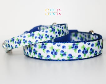 Blueberry Handmade Dog Collar, Fruit Dog Collar, Cute Outdoor Summer Dog Collar XXS - XL sizes - Adjustable 5/8" or 1" Wide Dog Collar