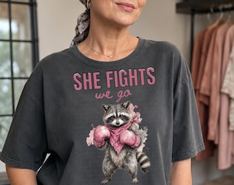 Breast Cancer Fighter PNG, She Fights We Go Feral Raccoon PNG, Cancer Support Team, Pink Ribbon Breast Cancer PNG