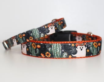 Halloween Ghost Dog Collar, Western Cowboy Ghost Dog Collar, Adjustable 5/8", or 1" Wide Dog Collar and optional Leash