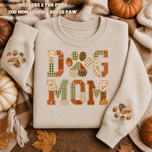 Hundmamma PNG-paket, lapptäcke med tassavtryck PNG, sublimering av hundmamma, quiltdesign med fuskapplikation, 2 PNG-filer