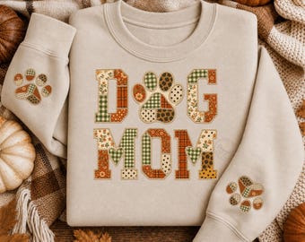 Dog Mom PNG Bundle, Patchwork Paw Print PNG, Dog Mama Sublimation, Faux Applique Quilt Design, 2 PNG Files