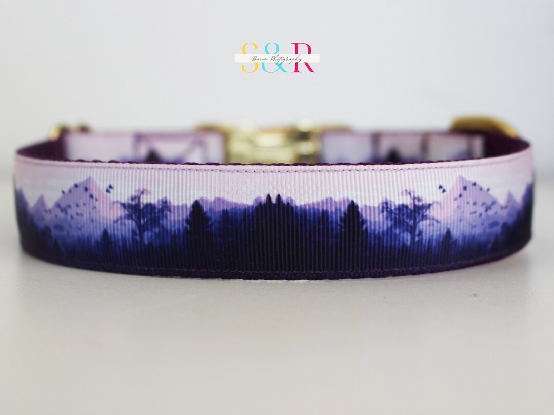 Watercolor Mountain Landscape Dog Collar: Purple Majesty, Handmade 1 ...