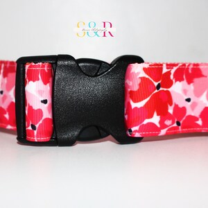 Pretty Red and Pink Floral Dog Collar, Spring Floral Dog Collar, Handmade Dog Collar, Vegan Dog Collar, Spring Gift, Optional Dog Lead imagen 3