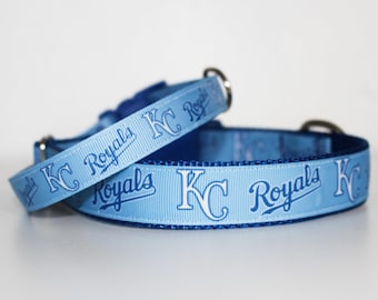 Kansas City Royals Dog Collar, KC Royals Dog Collar XXS - XL, Adjustable 5/8" or 1" Wide Dog Collar,  Optional Matching Leash