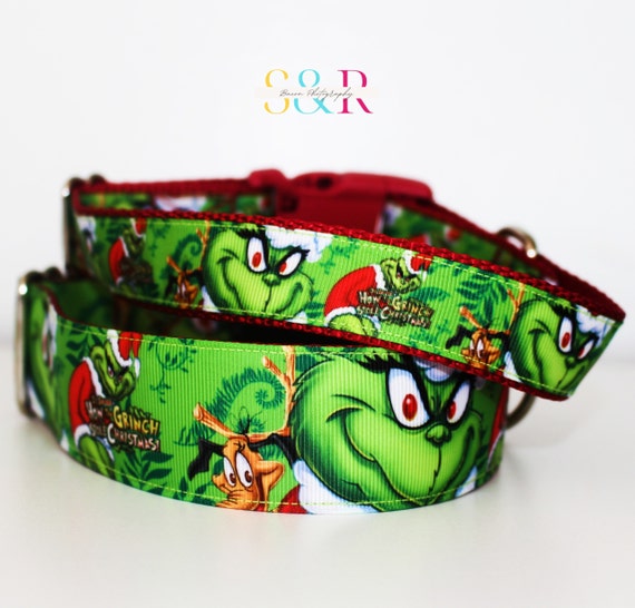 Merry Grinchmas Dog Collar, The Grinch Dog Collar, Christmas Dog Collar, Holiday Dog Collar, Medium - 2XL, 1" or 1 1/2" Wide Dog Collar
