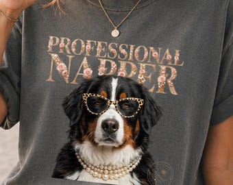 Professional Napper Berner PNG, Bernese Mountain Dog PNG, Funny Dog PNG, Leopard Glasses Dog Mom Sublimation Design, Boutique Dog Graphic