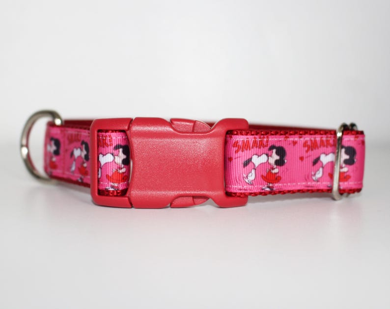 Lucy Smak Dog Collar – Pink & Red Love Dog Collar – Adjustable Ribbon Dog Collar – 5/8”, 1”, or 1.5” Wide Rosso