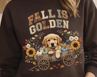 Fall Is Golden PNG, Golden Retriever Fall PNG, Autumn Dog PNG, Golden Puppy Pumpkin Sublimation, Fall Shirt Design