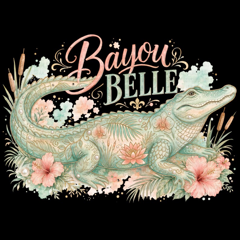 Alligator Script Bayou Belle PNG | Preppy Alligator PNG | Southern Coastal Gator Design ...
