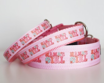 Mama's Girl Dog Collar, I Love Mom Dog Collar, Pink Dog Collar, 5/8", 1" or 1 1/2" Wide Dog Collar