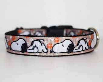 Sleeping Beagle Dog Collar – Cute White Beagle Print Collar, Adjustable for Medium to Large Dogs
