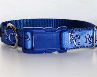 Kansas City Royals Dog Collar, KC Royals Dog Collar 1' Wide Adjust Dog Collar - Optional Matching Leash