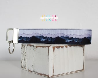 Watercolor Mountains Key Chain - Handmade Key Fob Wristlet