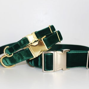 Forest Velvet Dog Collar, Evergreen Dog Collar, Green Velvet Dog Collar, Adjustable 5/8&quot;, 1&quot; or 1 1/2&quot; Wide Dog Collar & Optional Leash Set