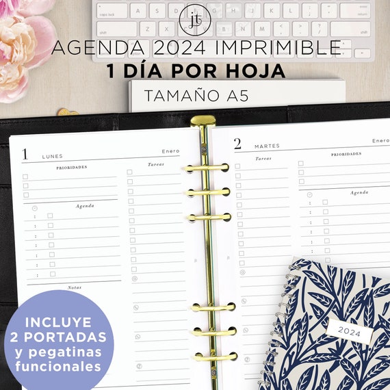 Agenda Imprimible 2024 A5 DIA Por HOJA Planificador Diario A5 PDF No  Editable 