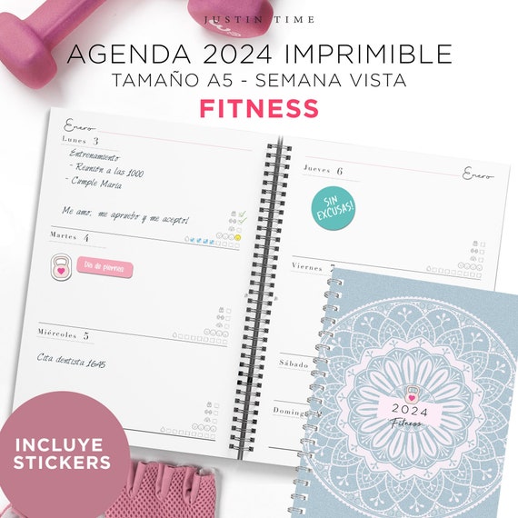 Agenda 2024 Planner Fitness PDF Imprimible A5 Organízate Y Ponte En Forma 