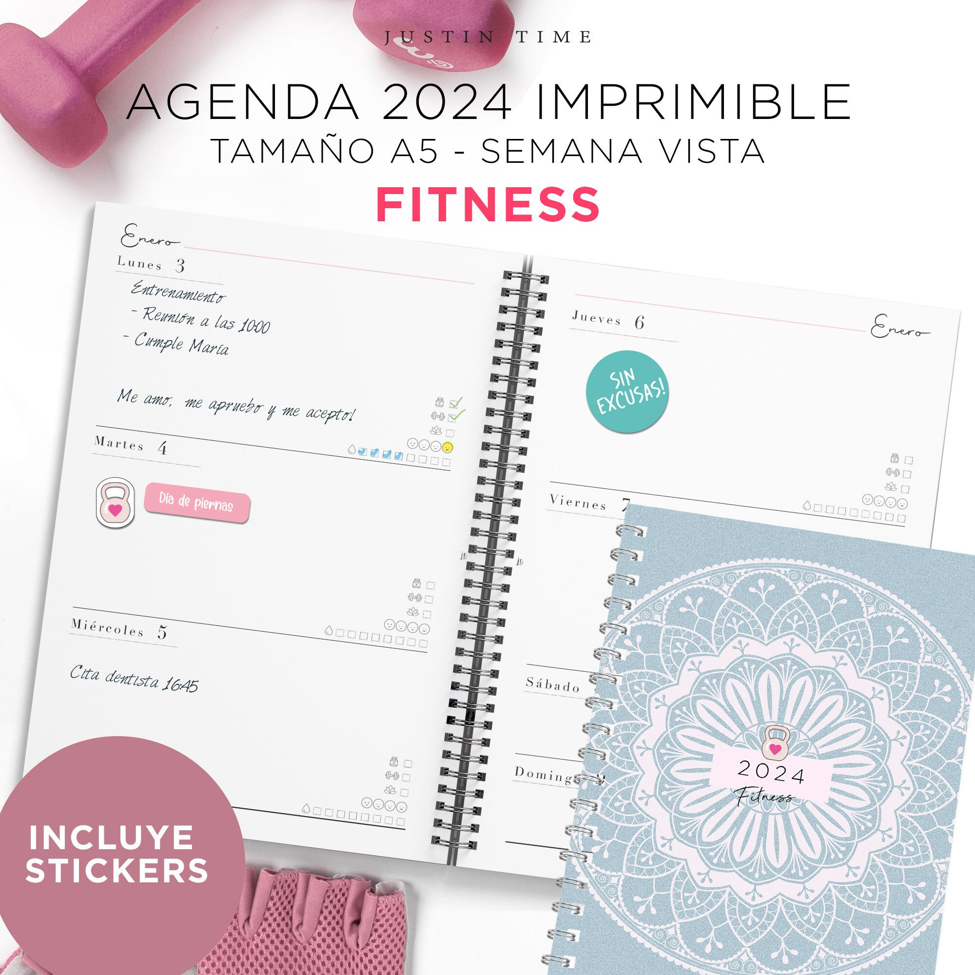 Agenda 2024 Planner Fitness PDF Imprimible A5 Organízate Y Ponte En Forma 