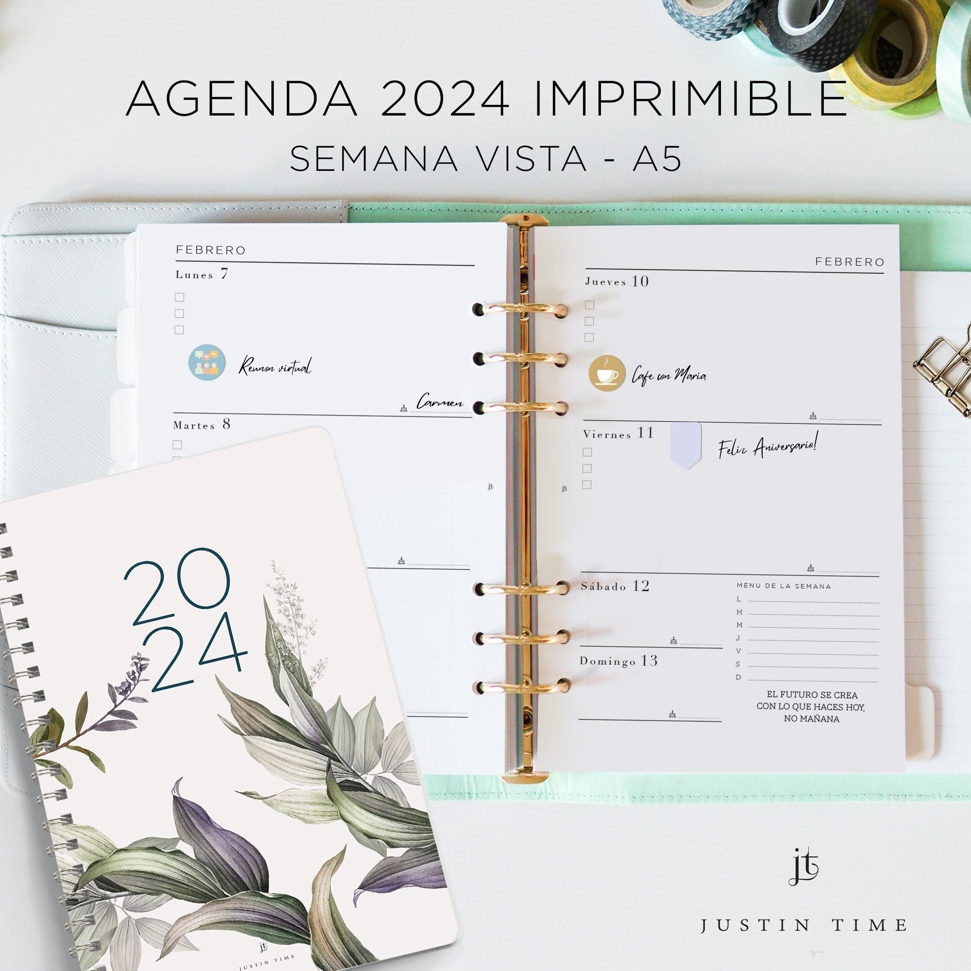 Agenda 2024 Imprimible En Español A5 PDF No Editable 