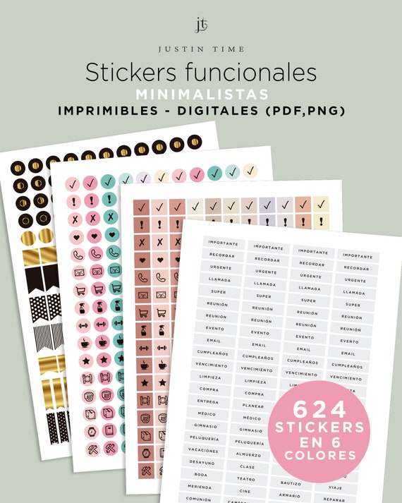 Set De 600 Stickers Funcionales Minimalistas Pegatinas DIGITALES /  IMPRIMIBLES Para Agenda Digital Y Planners 