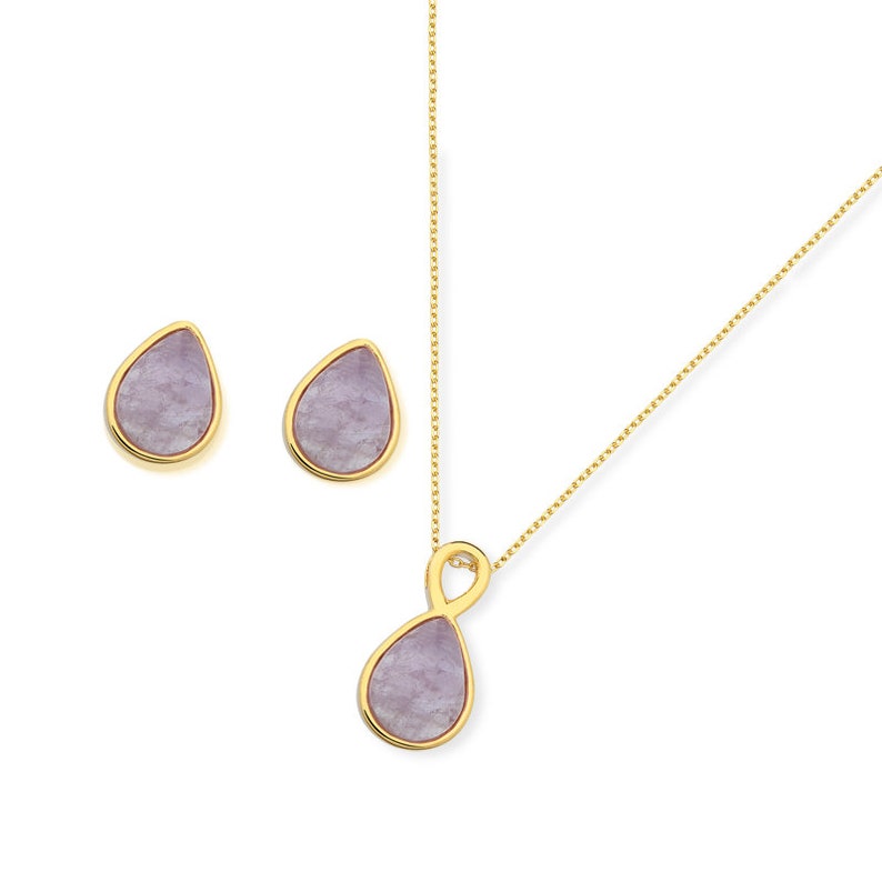 18ct Yellow Gold With Sky Blue Agate Gemstone Pendant and Earrings Set