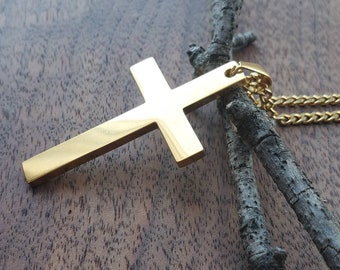 Gold Cross Necklace, Gold Necklace Men , 18k Gold Chain Necklace, Religious Jewelry, Medallion Necklace , Thick Chain Necklace