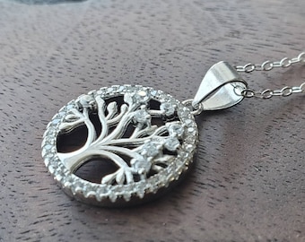 Collana in argento sterling con albero della vita: ciondolo in zirconia cubica