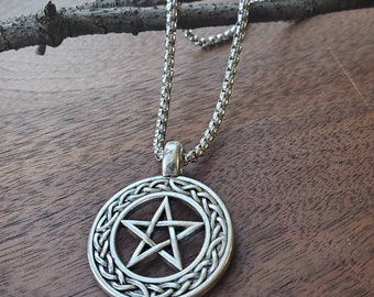 Pentagram Paganism Amulet, Pentagram Necklace, Wicca Stainless Steel Necklace, Jewellery for Men, Pentacle Pendant, Pentagram Necklace