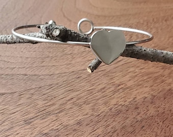 Bangle Bracelet, Stainless Steel Bracelet, Charm Bangle, Stacking Bangle, Cuff Bracelet, Heart Bangle, Women's Jewelry, Gift for Her