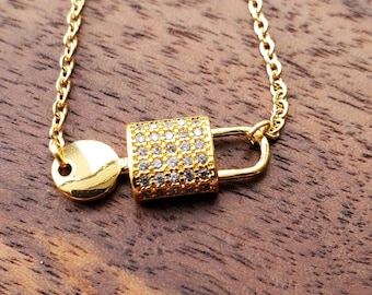 Gold Padlock Necklace: Stainless Steel Charm Necklace