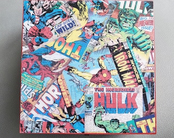 Hand Decorated Pine Wood Comic Book Storage Box
