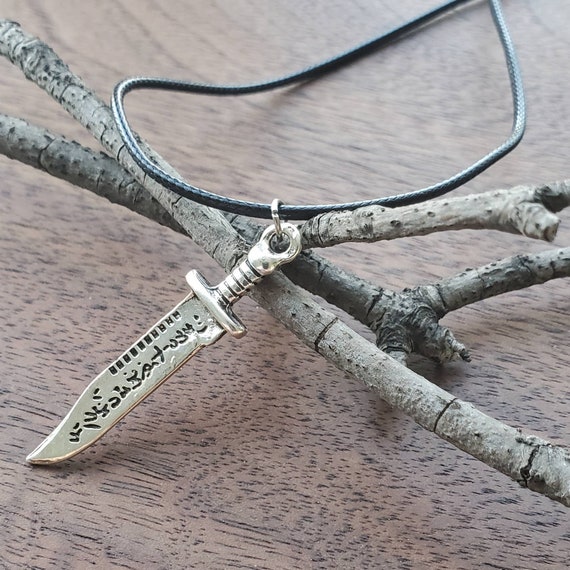 Vintage Demon Killer Knife Pendant, Ruby Blade, Retro Necklace