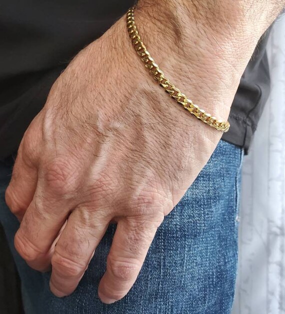 Men's 316L Stainless Steel Cuban Link Chain Bracelet - 18K Gold Plated, 7-11 Inches