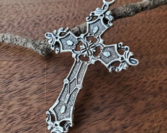 Men&#39;s cross pendant, Stainless steel cross for men, Jesus religious cross pendant, Men&#39;s silver cross, Vintage Jewelry, Gothic Necklace