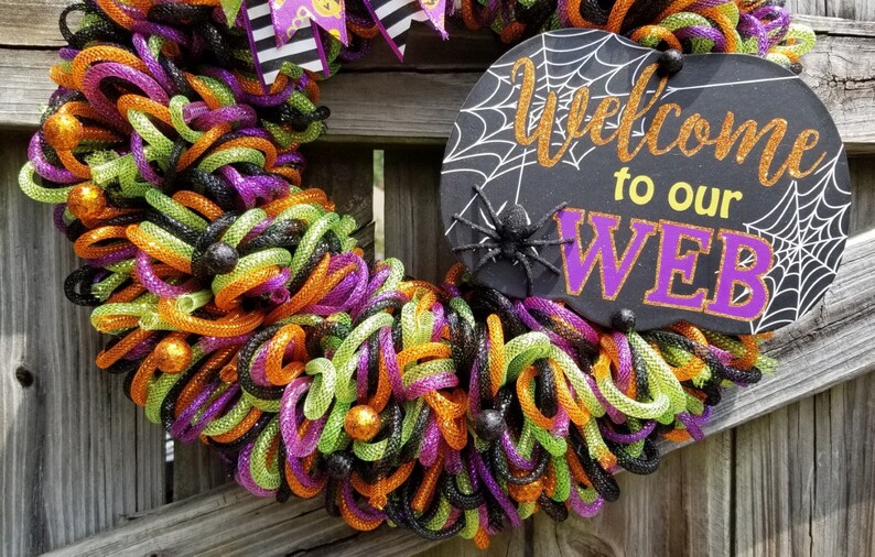 Halloween Deco Mesh Tubing Wreath, to Our  Wreath, Orange