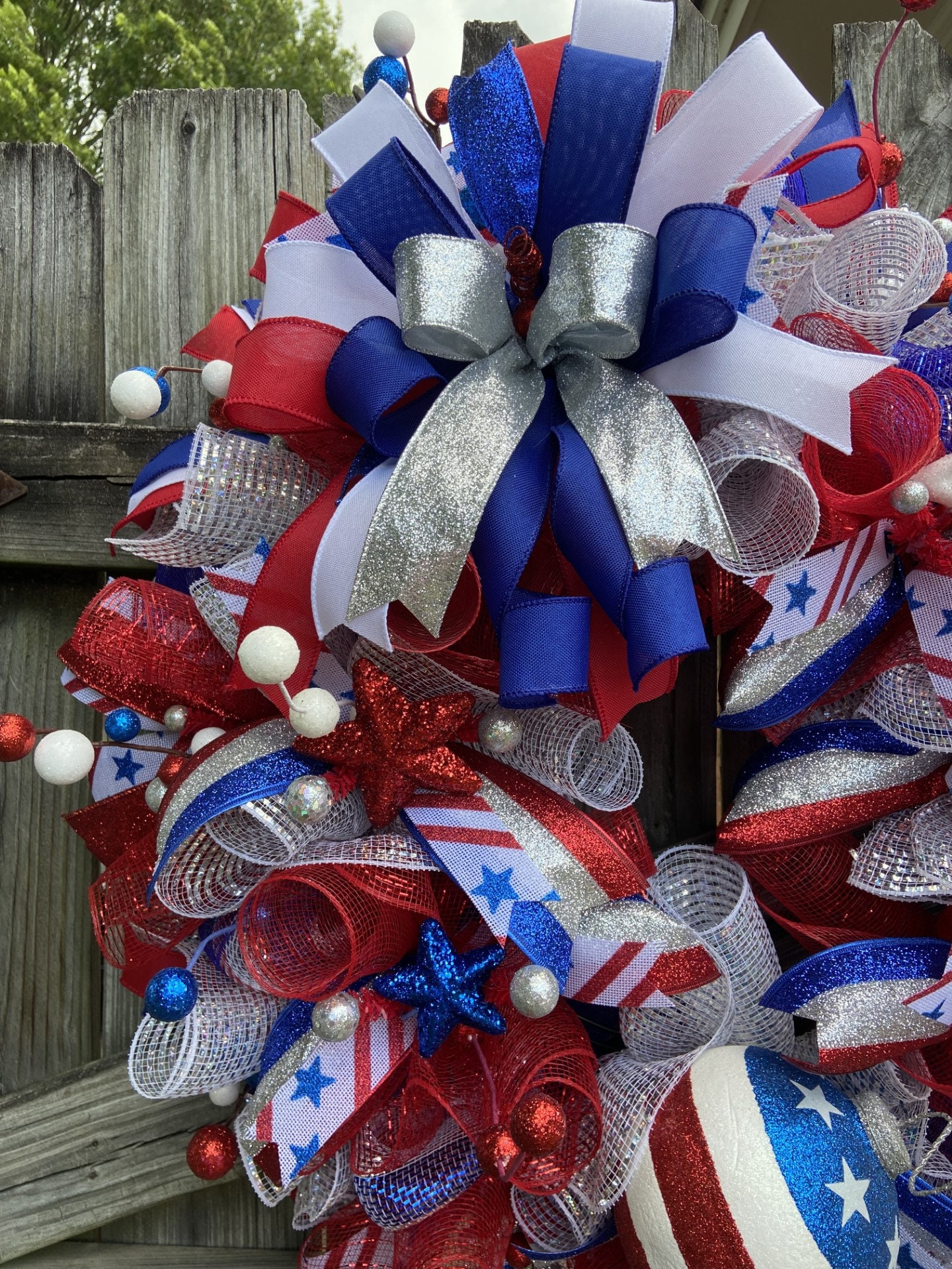 Red, White and Blue Patriotic Deco Mesh Wreath, Holiday Wreath, 4th of ...
