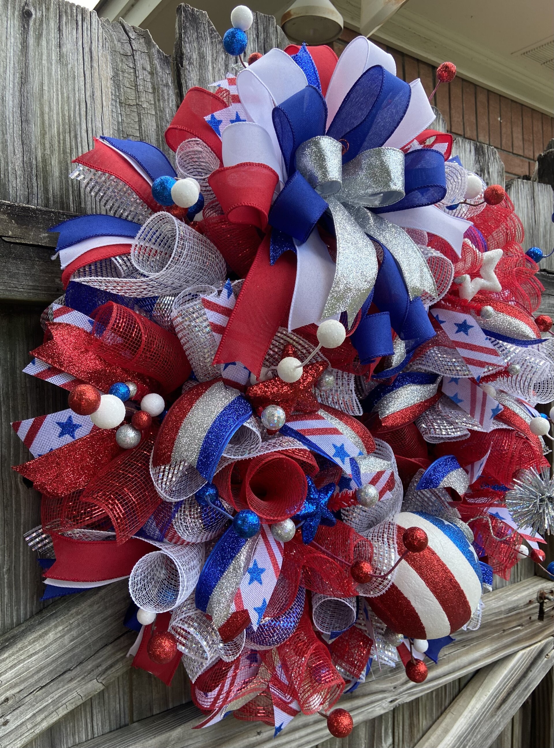 Red, White and Blue Patriotic Deco Mesh Wreath, Holiday Wreath, 4th of ...